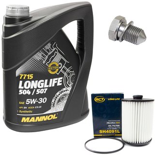 Motoröl Set Longlife 5W-30 API SN 5 Liter + Ölfilter SH4091L + Ölablassschraube 48871