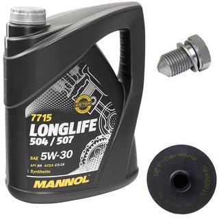 Motoröl Set Longlife 5W-30 API SN 5 Liter + Ölfilter SH4091L + Ölablassschraube 48871