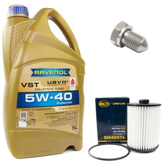 Motoröl Set VollSynth Turbo VST SAE 5W-40 5 Liter + Ölfilter SH4091L + Ölablassschraube 15374