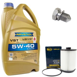 Motoröl Set VollSynth Turbo VST SAE 5W-40 5 Liter + Ölfilter SH4091L + Ölablassschraube 48871