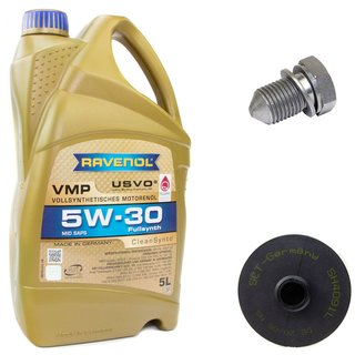 Engineoil set VMP SAE 5W-30 5 liters + Oil Filter SH4091L + Oildrainplug 48871