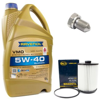 Motoröl Set VMO SAE 5W-40 5 Liter + Ölfilter SH4091L + Ölablassschraube 15374