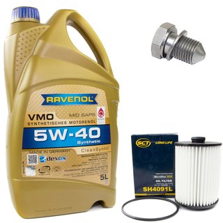 Engineoil set VMO SAE 5W-40 5 liters + Oil Filter SH4091L + Oildrainplug 48871