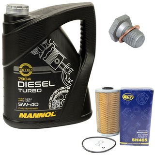 Motoröl Set 5W40 Diesel Turbo 5 Liter + Ölfilter SH405 + Ölablassschraube 100551