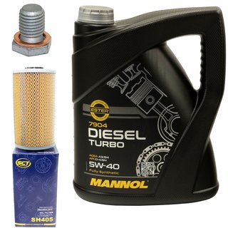 Engine oil set 5W40 Diesel Turbo 5 liters + oil filter SH405 + Oildrainplug 100551