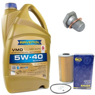Engineoil set VMO SAE 5W-40 5 liters + Oil Filter SH405 + Oildrainplug 100551