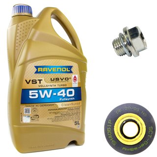 Motorl Set VollSynth Turbo VST SAE 5W-40 5 Liter + lfilter SH4061P + lablassschraube 30269