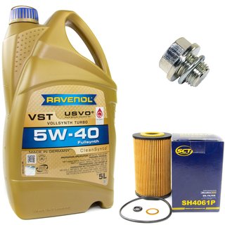 Engineoil set VollSynth Turbo VST SAE 5W-40 5 liters + Oil Filter SH4061P + Oildrainplug 30269