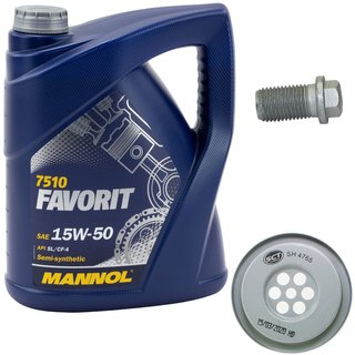 Motorl Set Favorit 15W-50 API SL CF CF-4 5 Liter + lfilter SH4765 + lablassschraube 08277