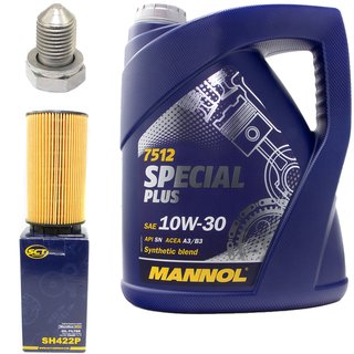 Motoröl Set Special Plus 10W-30 API SN 5 Liter + Ölfilter SH422P + Ölablassschraube 15374