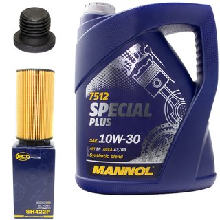Engineoil set Special Plus 10W30 API SN 5 liters + Oil Filter SH422P + Oildrainplug 48874