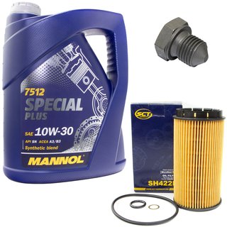 Engineoil set Special Plus 10W30 API SN 5 liters + Oil Filter SH422P + Oildrainplug 03272