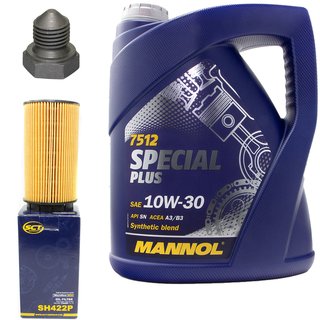 Engineoil set Special Plus 10W30 API SN 5 liters + Oil Filter SH422P + Oildrainplug 03272