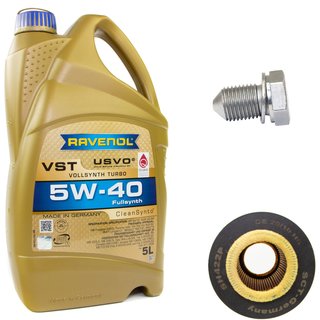 Motoröl Set VollSynth Turbo VST SAE 5W-40 5 Liter + Ölfilter SH422P + Ölablassschraube 15374