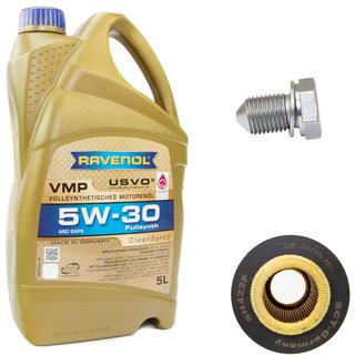 Engineoil set VMP SAE 5W-30 5 liters + Oil Filter SH422P + Oildrainplug 15374