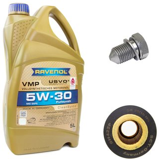 Engineoil set VMP SAE 5W-30 5 liters + Oil Filter SH422P + Oildrainplug 48871