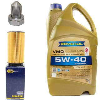 Motoröl Set VMO SAE 5W-40 5 Liter + Ölfilter SH422P + Ölablassschraube 48871