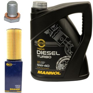 Engine oil set 5W40 Diesel Turbo 5 liters + oil filter SH440P + Oildrainplug 100551