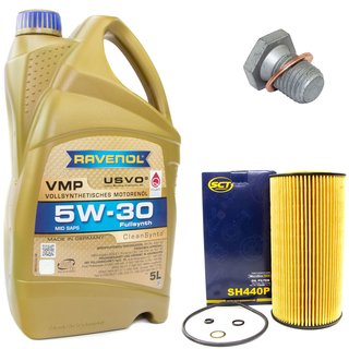 Engineoil set VMP SAE 5W-30 5 liters + Oil Filter SH440P + Oildrainplug 100551