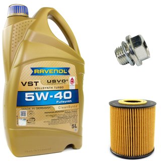 Motorl Set VollSynth Turbo VST SAE 5W-40 5 Liter + lfilter SH443P + lablassschraube 30269