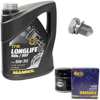 Motoröl Set Longlife 5W-30 API SN 5 Liter + Ölfilter SM5092 + Ölablassschraube 48871