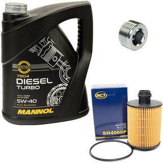 Motorl Set 5W40 Diesel Turbo 5 Liter + lfilter SH4060P + lablassschraube 38179