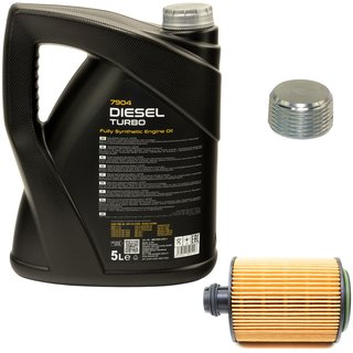 Engine oil set 5W40 Diesel Turbo 5 liters + oil filter SH4060P + Oildrainplug 38179