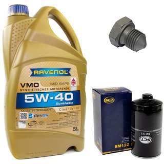 Engineoil set VMO SAE 5W-40 5 liters + Oil Filter SM122 + Oildrainplug 03272