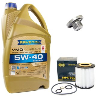 Engineoil set VMO SAE 5W-40 5 liters + Oil Filter SH4792L + Oildrainplug 04572