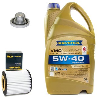 Engineoil set VMO SAE 5W-40 5 liters + Oil Filter SH4792L + Oildrainplug 04572