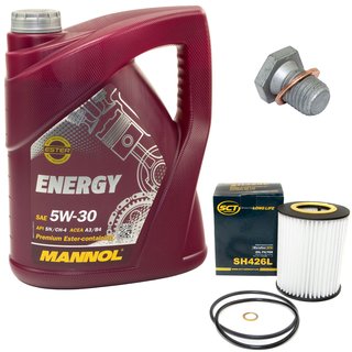 Engine Oil Set 5W-30 5 liters + oil filter SCT SH426L + Oildrainplug 100551