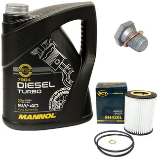 Motorl Set 5W40 Diesel Turbo 5 Liter + lfilter SH426L + lablassschraube 100551