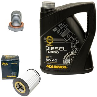 Engine oil set 5W40 Diesel Turbo 5 liters + oil filter SH426L + Oildrainplug 100551
