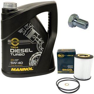 Engine oil set 5W40 Diesel Turbo 5 liters + oil filter SH426L + Oildrainplug 48893