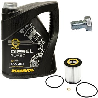 Engine oil set 5W40 Diesel Turbo 5 liters + oil filter SH426L + Oildrainplug 48893