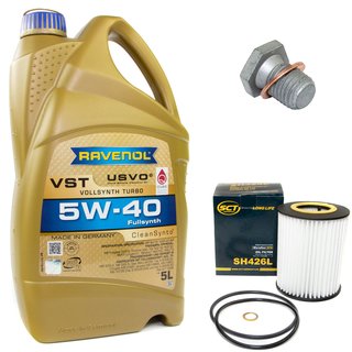 Motorl Set VollSynth Turbo VST SAE 5W-40 5 Liter + lfilter SH426L + lablassschraube 100551