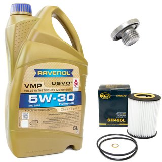 Engineoil set VMP SAE 5W-30 5 liters + Oil Filter SH426L + Oildrainplug 04572