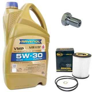 Engineoil set VMP SAE 5W-30 5 liters + Oil Filter SH426L + Oildrainplug 48893
