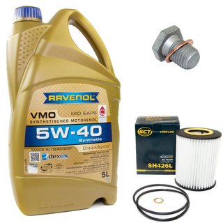 Engineoil set VMO SAE 5W-40 5 liters + Oil Filter SH426L + Oildrainplug 100551