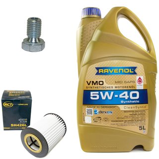 Engineoil set VMO SAE 5W-40 5 liters + Oil Filter SH426L + Oildrainplug 48893