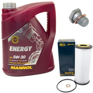 Engine Oil Set 5W-30 5 liters + oil filter SCT SH453L + Oildrainplug 100551
