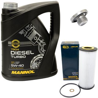 Engine oil set 5W40 Diesel Turbo 5 liters + oil filter SH453L + Oildrainplug 04572