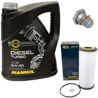 Motorl Set 5W40 Diesel Turbo 5 Liter + lfilter SH453L + lablassschraube 100551