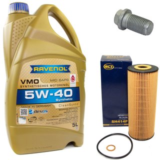 Engineoil set VMO SAE 5W-40 5 liters + Oil Filter SH414P + Oildrainplug 08277