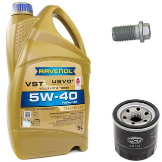 Motorl Set VollSynth Turbo VST SAE 5W-40 5 Liter + lfilter SM160 + lablassschraube 08277
