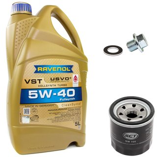 Motorl Set VollSynth Turbo VST SAE 5W-40 5 Liter + lfilter SM160 + lablassschraube 30264