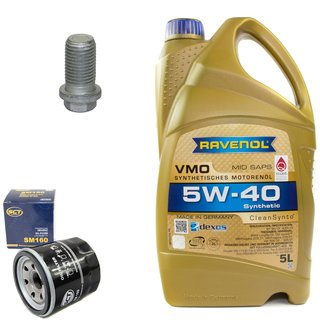 Engineoil set VMO SAE 5W-40 5 liters + Oil Filter SM160 + Oildrainplug 08277