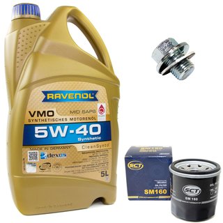 Engineoil set VMO SAE 5W-40 5 liters + Oil Filter SM160 + Oildrainplug 30264