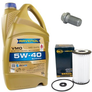 Engineoil set VMO SAE 5W-40 5 liters + Oil Filter SH425L + Oildrainplug 08277