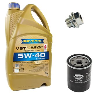 Motorl Set VollSynth Turbo VST SAE 5W-40 5 Liter + lfilter SM103 + lablassschraube 30269